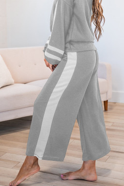 Gray Contrast Trim Long Sleeve Pullover and Pants Set