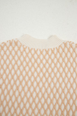 Smoke Gray Checkered Textured Knit Mock Neck Sweater