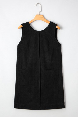 Black Corduroy Exposed Seam Sleeveless Mini Dress