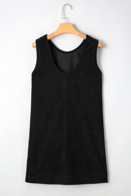 Black Corduroy Exposed Seam Sleeveless Mini Dress