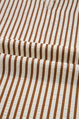 Straw Yellow Striped Frill V Neck Knot Bracelet Sleeve Blouse