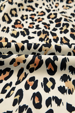 Khaki Pop of Color Neckline Loose Fit Leopard Print Blouse