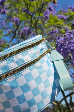 Mist Blue Checkered Print Wide Strap Large Crossbody Bag