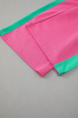 Rose Red Colorblock Patchwork Long Sleeve Top and Pants Set