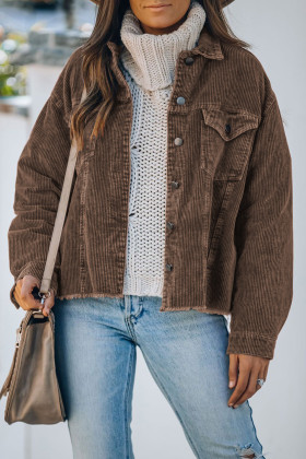 Brown-2 Corduroy Pocket Buttoned Jacket