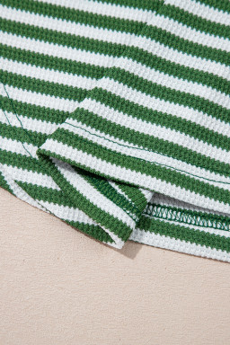 Green Striped Patchwork Knit Drop Shoulder Top
