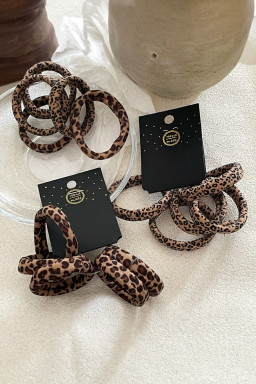 Coffee 5pcs Leopard Elastic Hair Tie Set