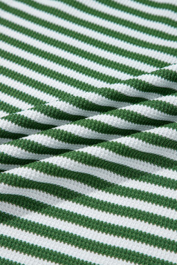 Green Striped Patchwork Knit Drop Shoulder Top