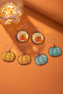 Orange Leopard Pumpkin Hook Earrings