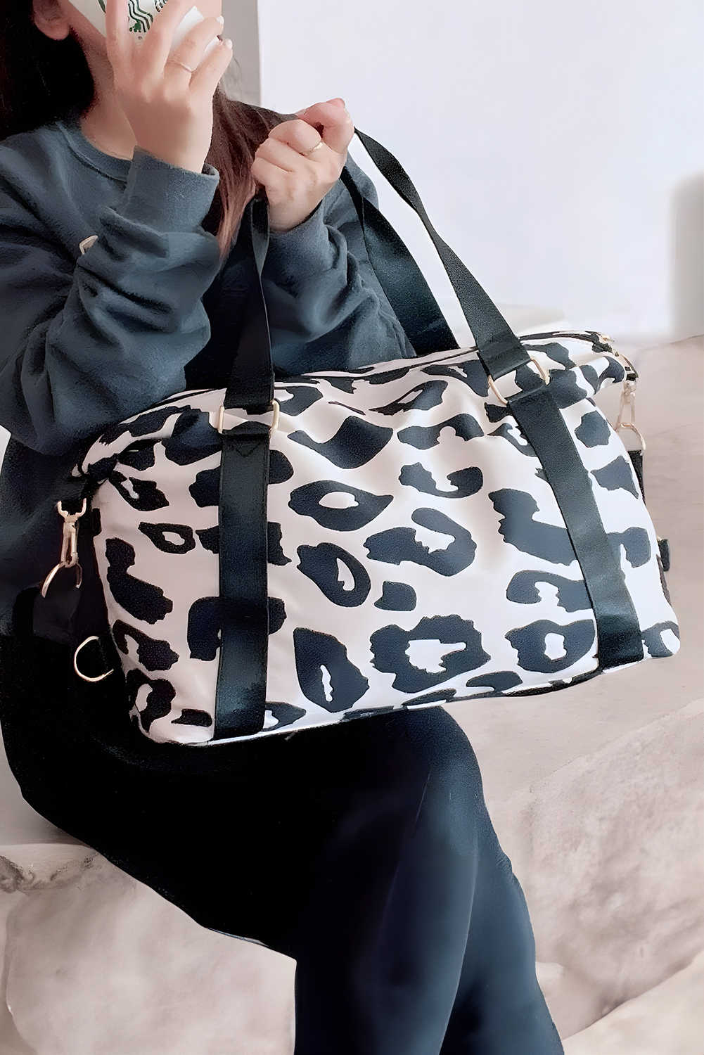 Black Leopard Print Luggage Tote Bag