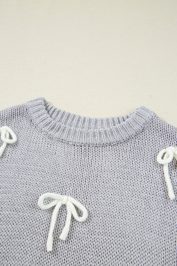 Light Grey Bowknot Applique Cap Sleeve Sweater