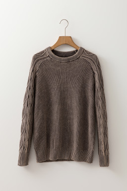 Dark Brown Cable Knit Raglan Sleeve Casual Sweater