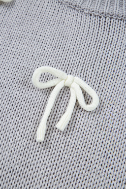 Light Grey Bowknot Applique Cap Sleeve Sweater