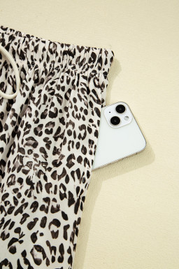 Brown Leopard Drawstring Loose Pants