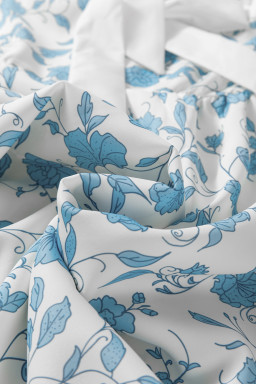 Sky Blue Floral Bow Front Puff Sleeve Mini Dress