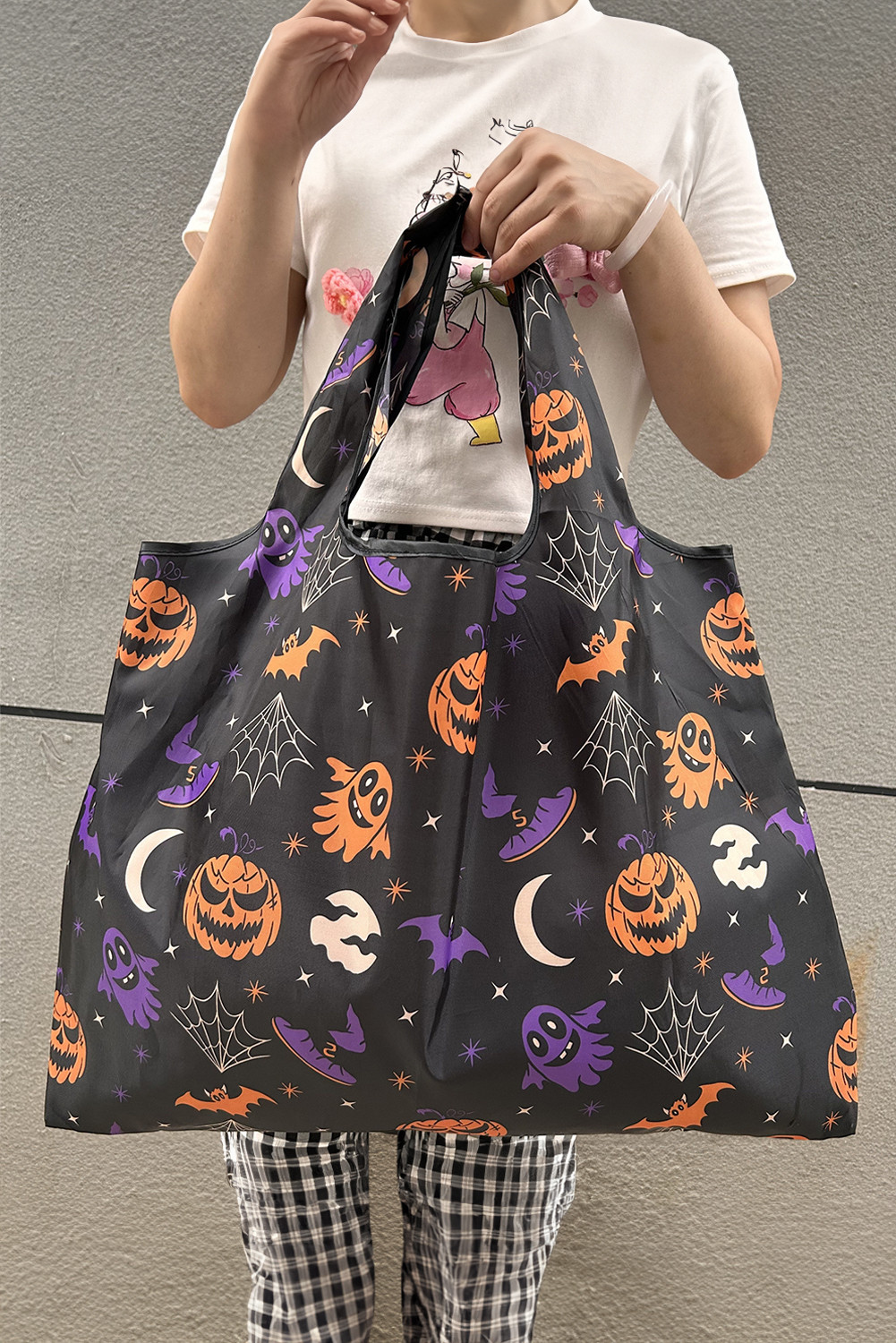 Black Goth Halloween Pumpkin Large Capacity Foldable Tote Bag