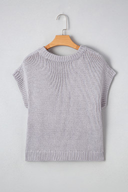 Light Grey Bowknot Applique Cap Sleeve Sweater