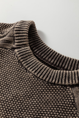 Dark Brown Cable Knit Raglan Sleeve Casual Sweater