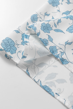 Sky Blue Floral Bow Front Puff Sleeve Mini Dress