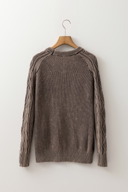 Dark Brown Cable Knit Raglan Sleeve Casual Sweater