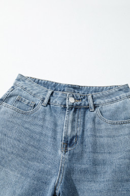 Dusk Blue Embroidered Cropped Wide Leg High Waist Jeans