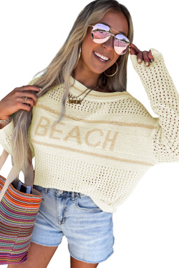 White BEACH Hollow Out Knitted Lightweight Dolman Sweater