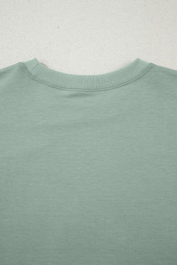 Clearly Aqua Solid Color Floral Patched Half Sleeve Tunic Top