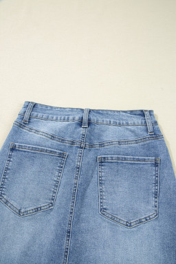 Myosotis Irregular Distressed Hem Denim Midi Skirt