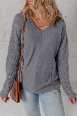 Sleet V Neck Chevron Texture Patchwork Long Sleeve Top