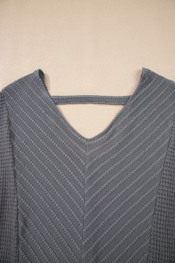 Sleet V Neck Chevron Texture Patchwork Long Sleeve Top