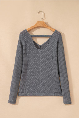 Sleet V Neck Chevron Texture Patchwork Long Sleeve Top