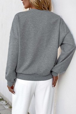 Medium Grey Pearl Decoration Hollowed Out Flower Sweatshirt