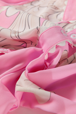 Rose Floral Print Ric Rac Trim Puff Sleeve Button Up Shirt