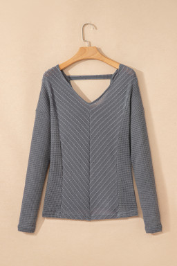 Sleet V Neck Chevron Texture Patchwork Long Sleeve Top