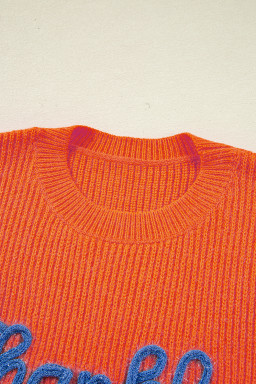 Vitality Orange Thankful for my queens Ribbed Knit Drop Shoulder Graphic Sweater