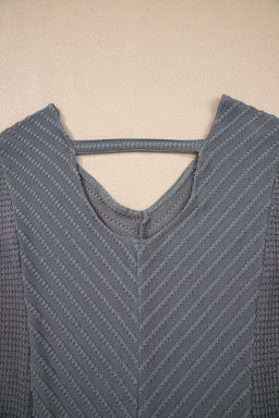 Sleet V Neck Chevron Texture Patchwork Long Sleeve Top
