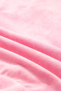 Bright Pink Mineral Wash Waffle Bow Patched Pullover Sweatshirt