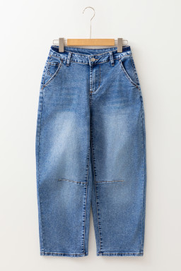 Dusk Blue High Waist Straight Leg Ankle Cropped Jeans