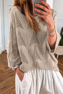 Parchment Hollow Out Knit 3/4 Sleeve Casual Sweater