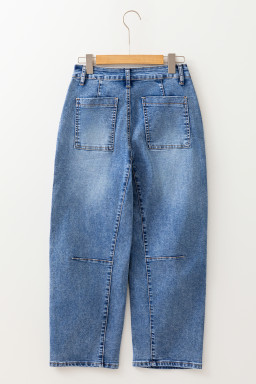 Dusk Blue High Waist Straight Leg Ankle Cropped Jeans