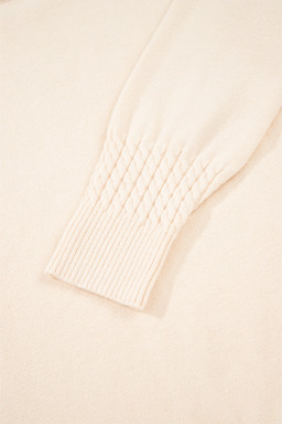 Beige Bohemian Floral Ruffle Hem Patchwork Knit Sweater