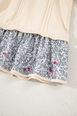 Beige Bohemian Floral Ruffle Hem Patchwork Knit Sweater