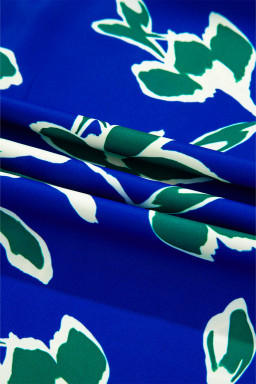 Blue V Neck Floral Print Ruffle Short Sleeve Blouse