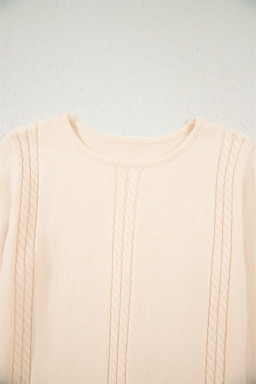 Beige Bohemian Floral Ruffle Hem Patchwork Knit Sweater