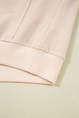 Beige Raw Edge Flower Patch Drop Shoulder Long Sleeve Top