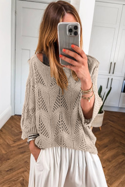 Parchment Hollow Out Knit 3/4 Sleeve Casual Sweater