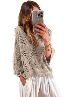Parchment Hollow Out Knit 3/4 Sleeve Casual Sweater