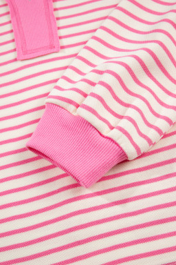 Pink Stripe Collared V Neck Drop Shoulder Pullover and Skirt Set