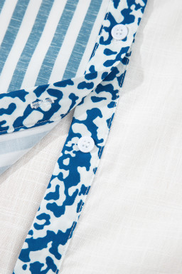 Sky Blue Leopard Striped Patchwork Button-up Shirt Shacket