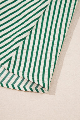 Green Striped V Neck Zip Front Cinched High Waist Midi Dress